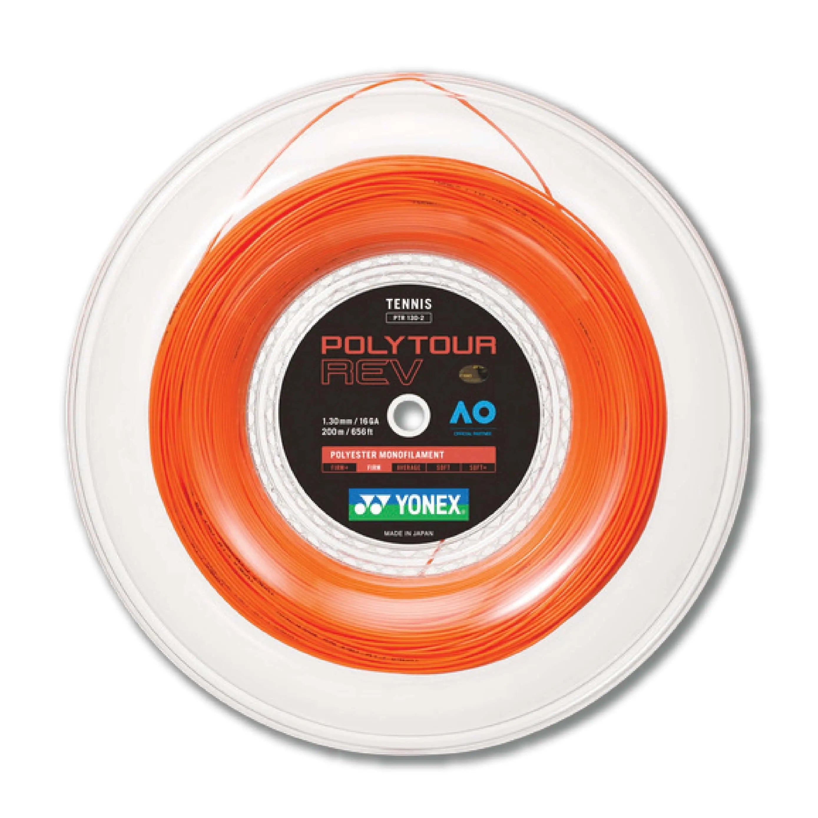 Yonex Polytour Rev 130 / 16 200m Tennis String Reel (Bright Orange) - Bright Orange 