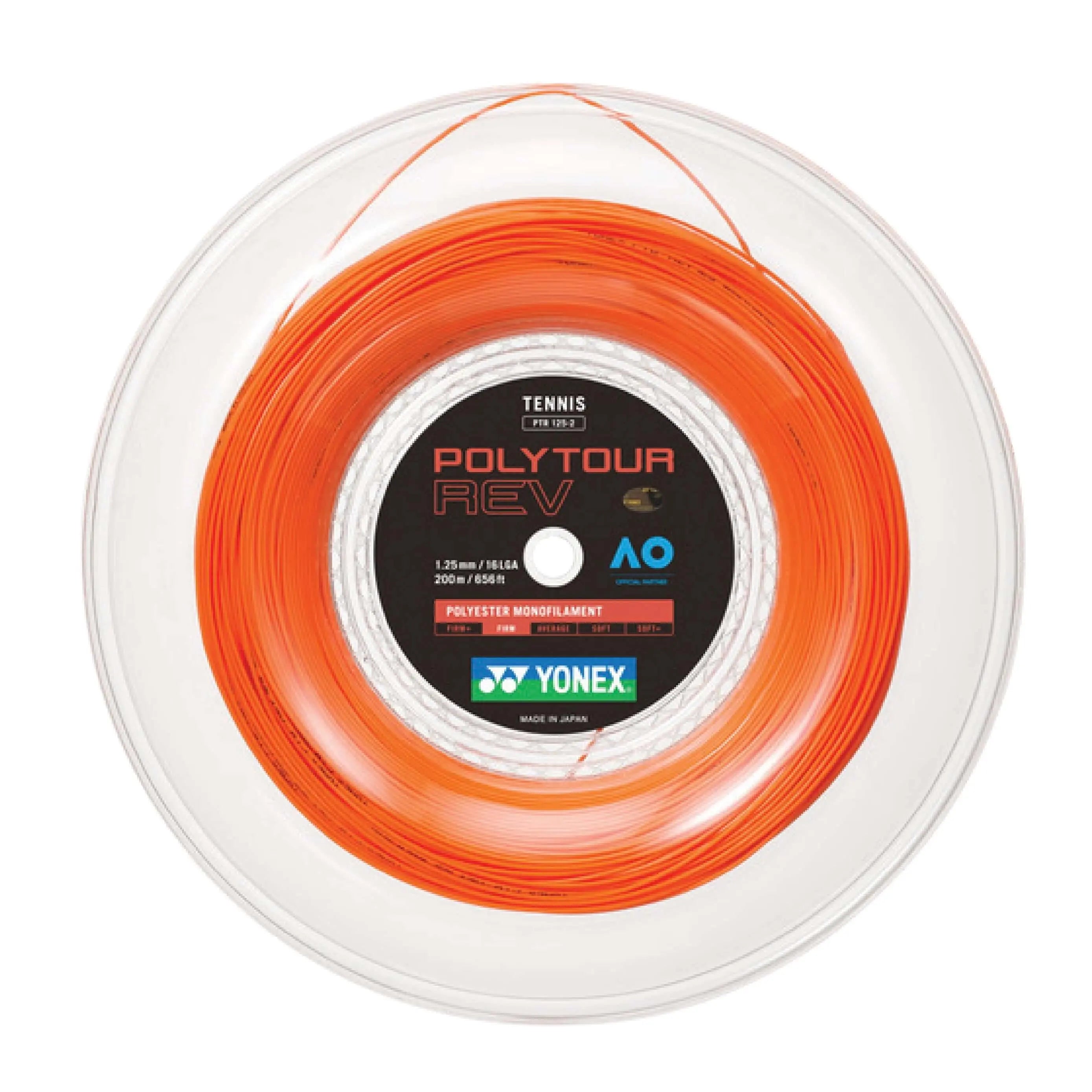 Yonex Polytour Rev 125 / 16L 200m Tennis String Reel (Bright Orange) - Bright Orange 