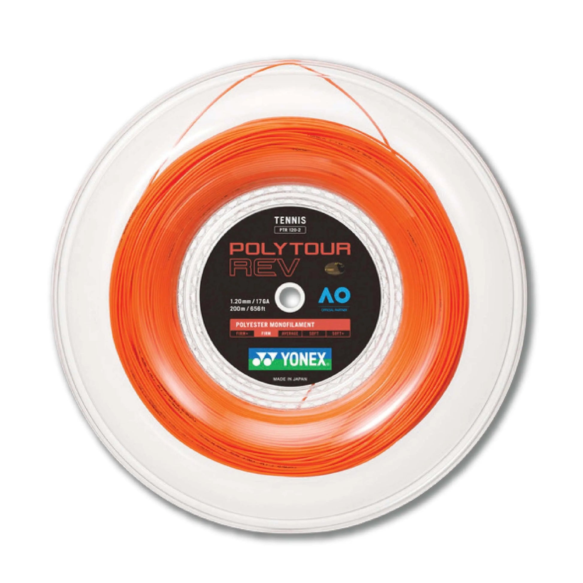 Yonex Polytour Rev 120 / 17 200m Tennis String Reel (Bright Orange) - Bright Orange 