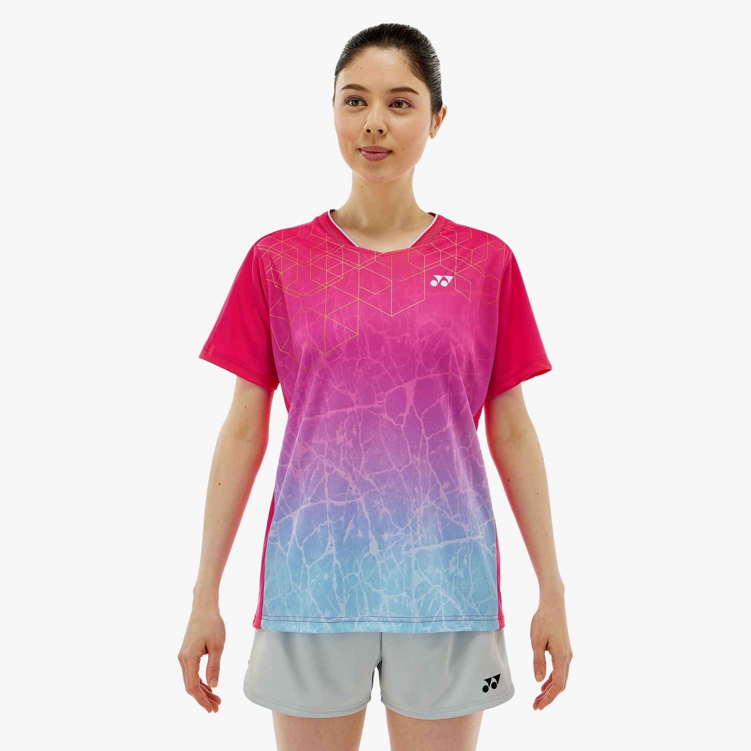 Yonex Women's Crew Neck Tournament Shirts 20814 (Bright Pink Yonex Women's Crew Neck Tournament Shirts 20814 (Bright Pink