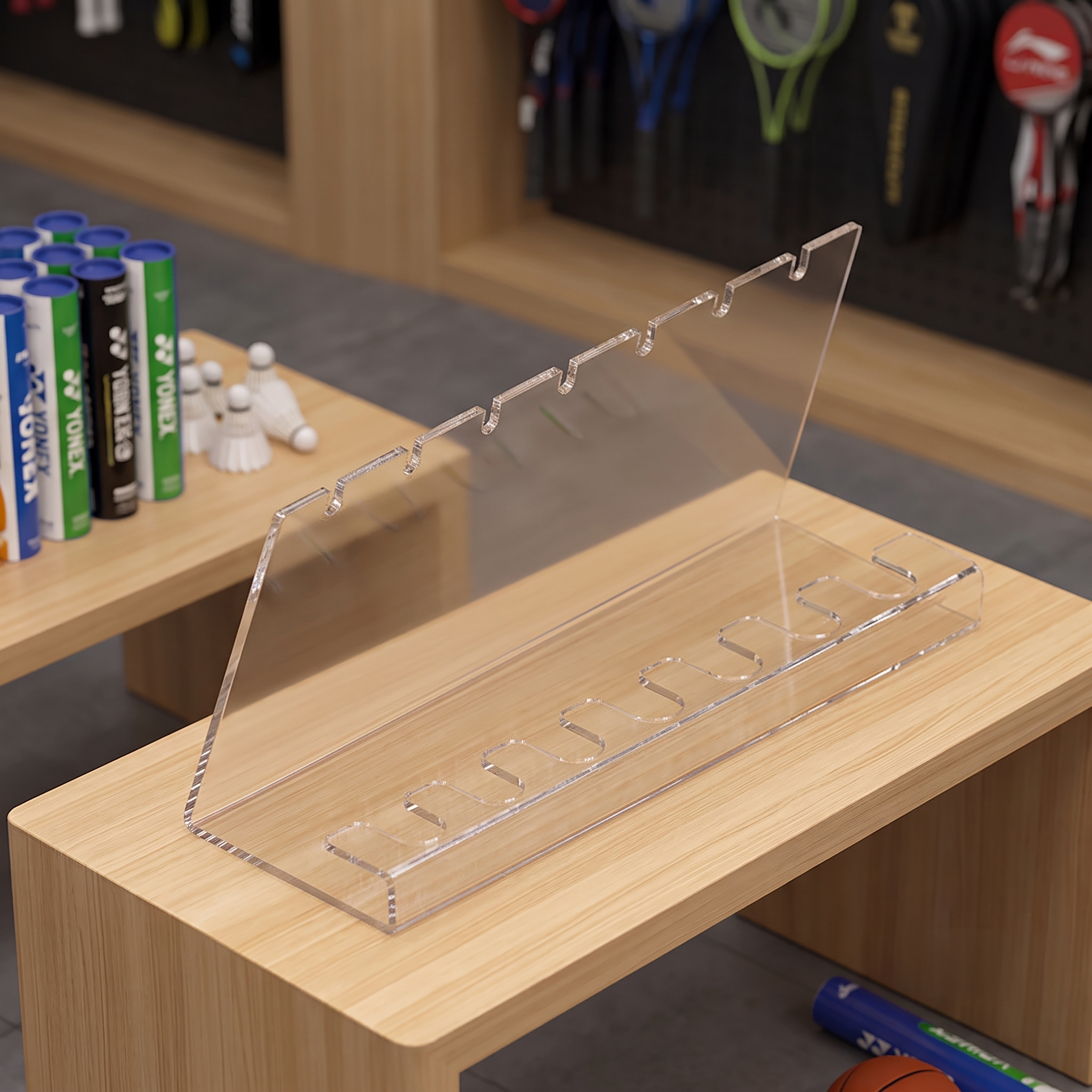 Angled 7 Slot Acrylic Badminton Racket Display Rack