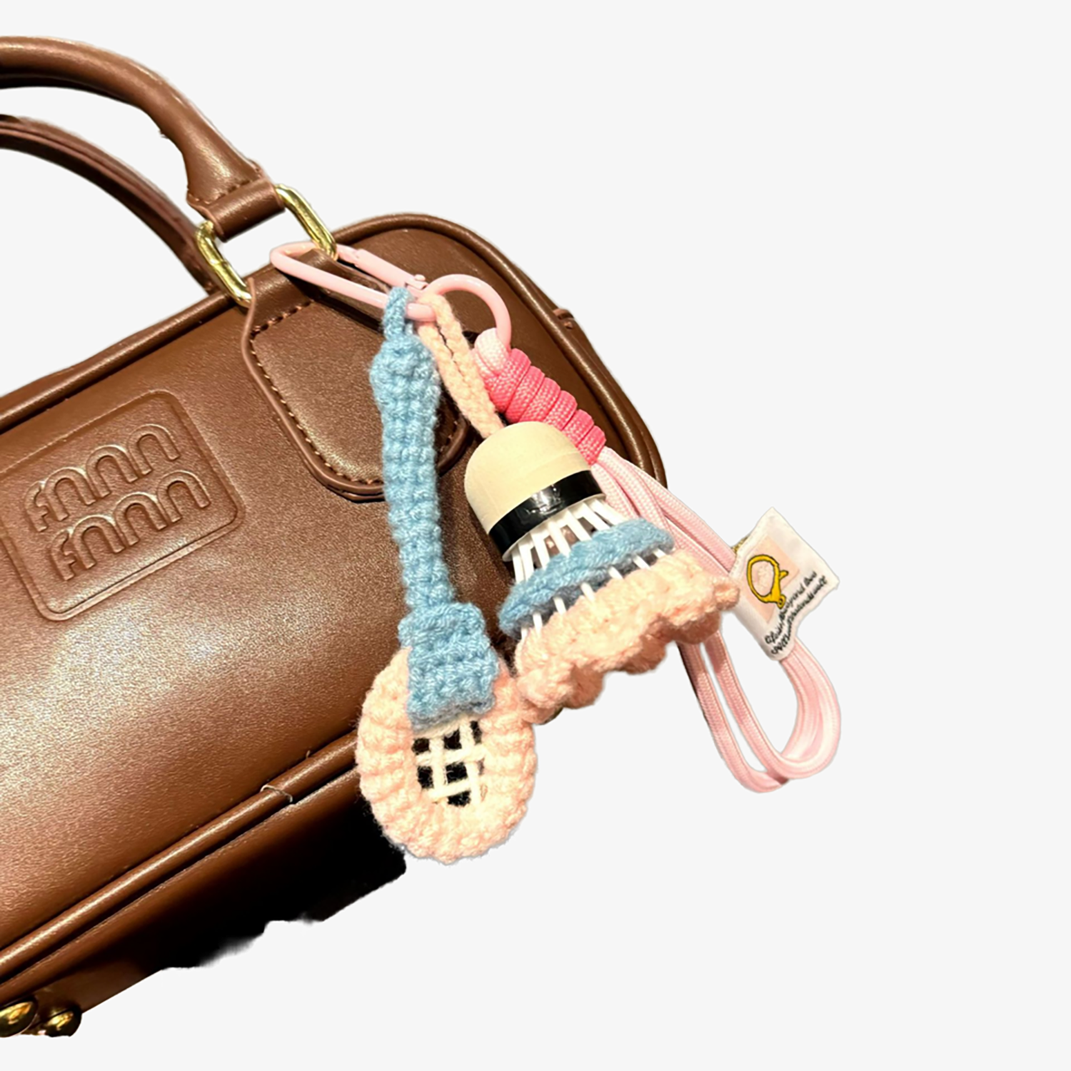 Badminton Racket and Shuttlecock Knit Bag Charm (Brown)