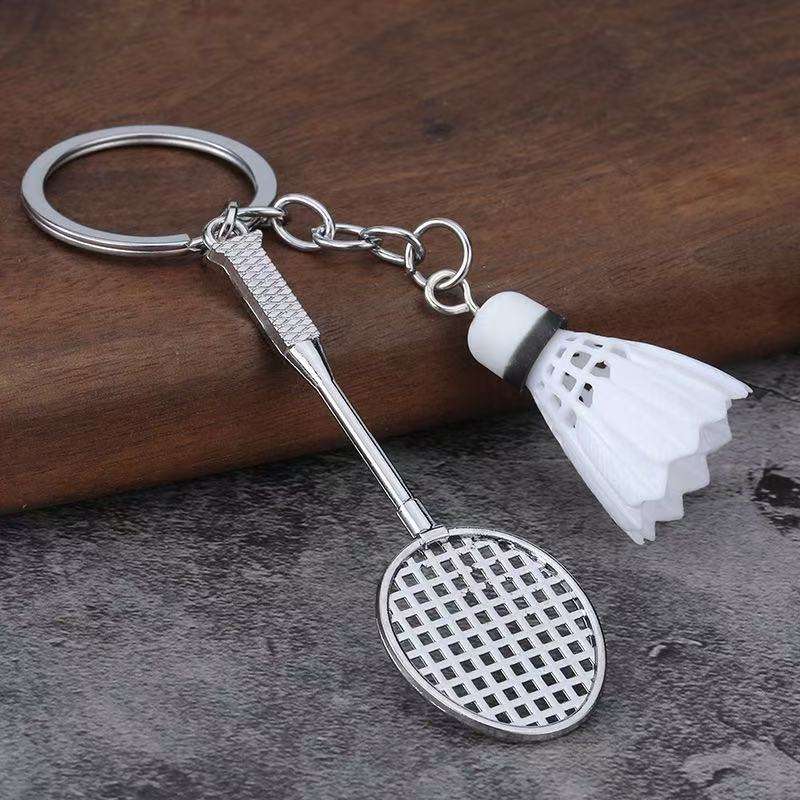 Mini Badminton Racket & Shuttlecock Bag Charm (White)