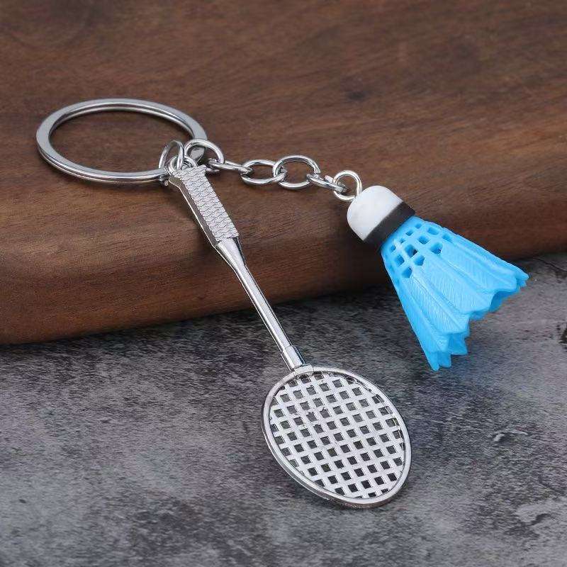 Mini Badminton Racket & Shuttlecock Bag Charm (Blue)
