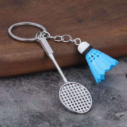 Mini Badminton Racket & Shuttlecock Bag Charm (Blue)