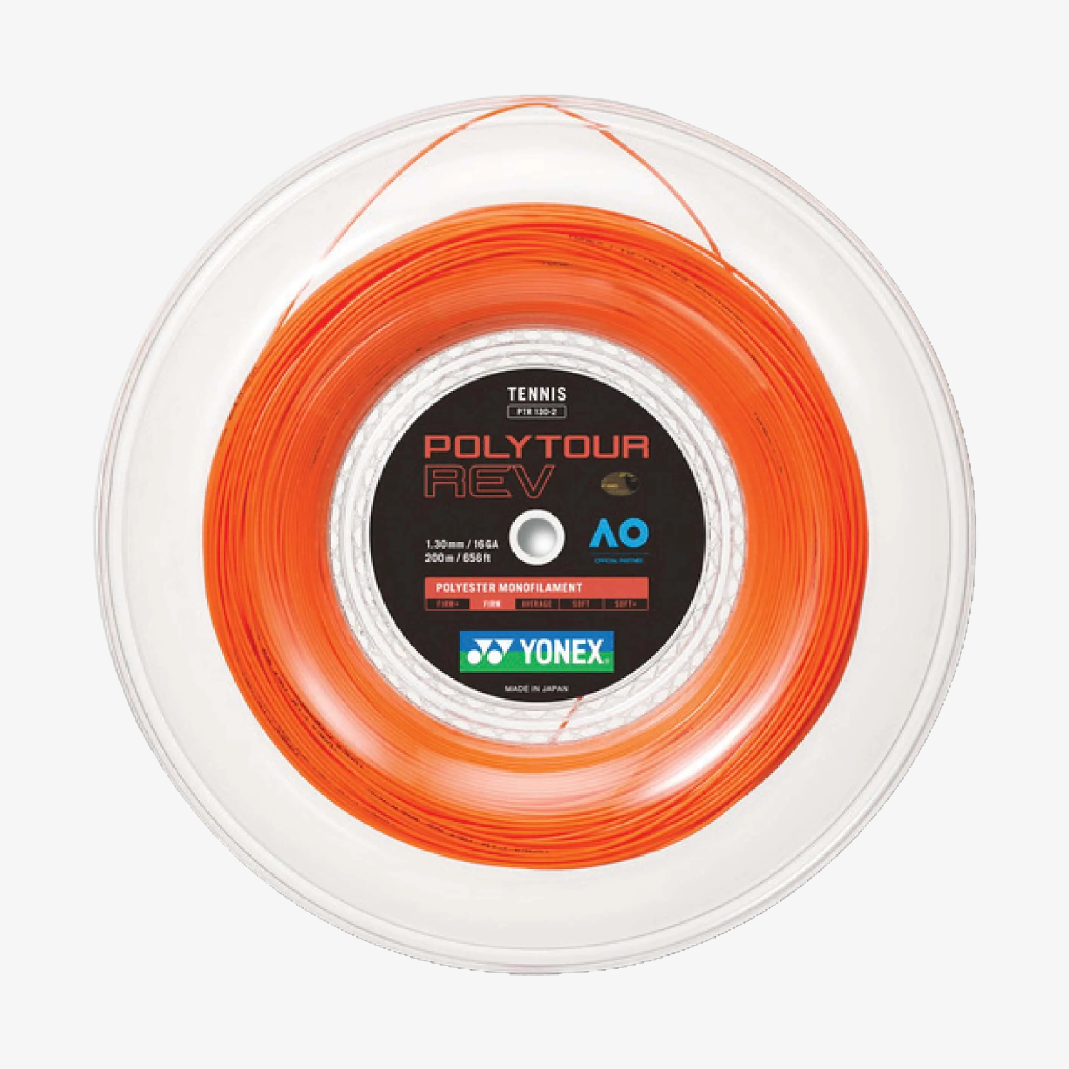 Yonex Polytour Rev 130 / 16 200m Tennis String Reel (Bright Orange)