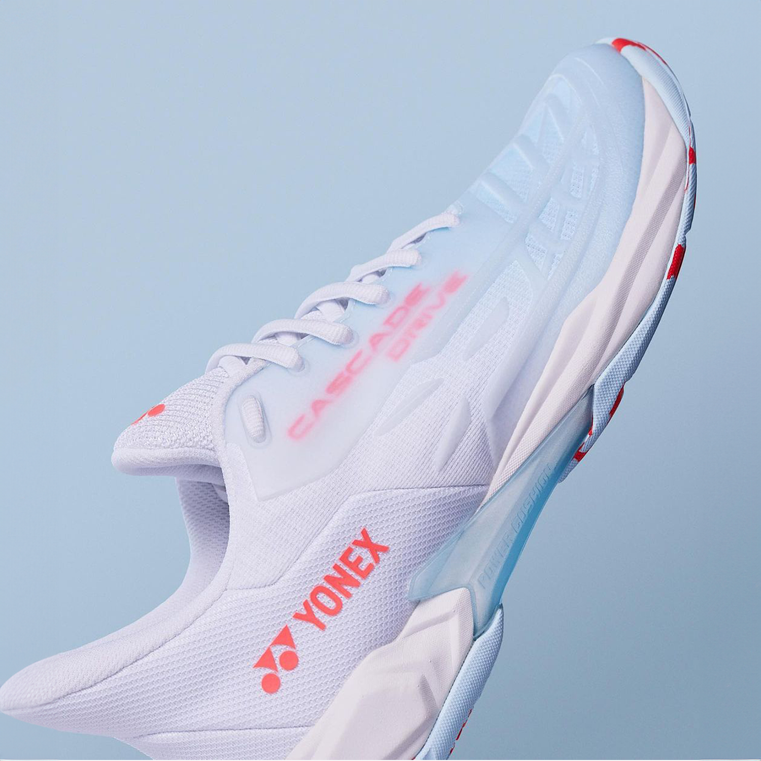 Yonex Cascade Drive 2 (White/Water Blue) Toe Facing Up View