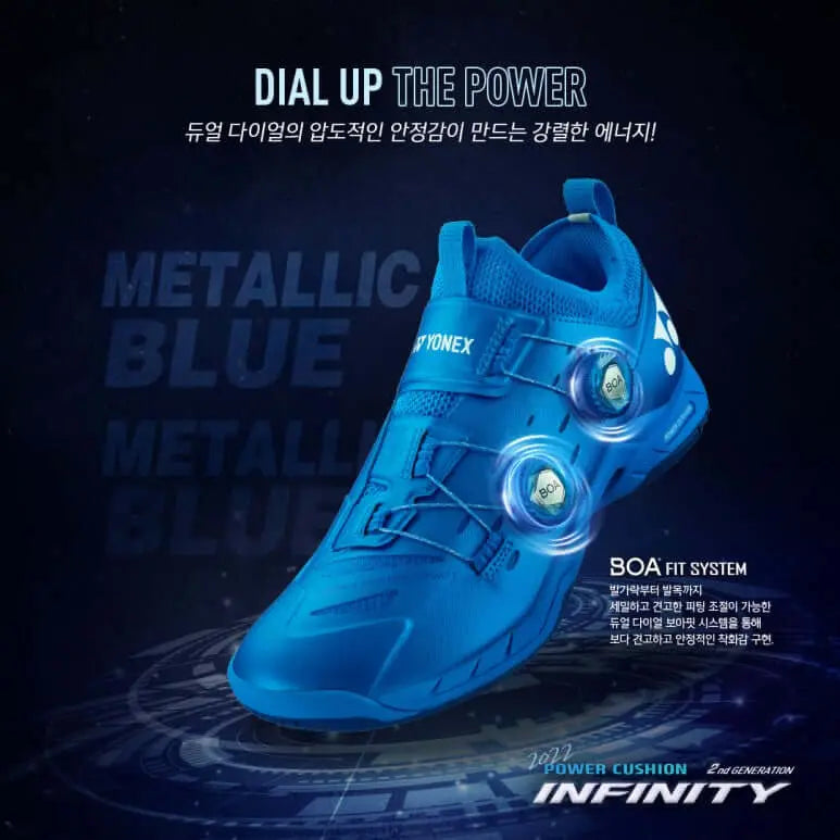 Yonex Power Cushion Infinity 2 Unisex Court Shoe (Metallic Blue) Dial Up The Power Poster